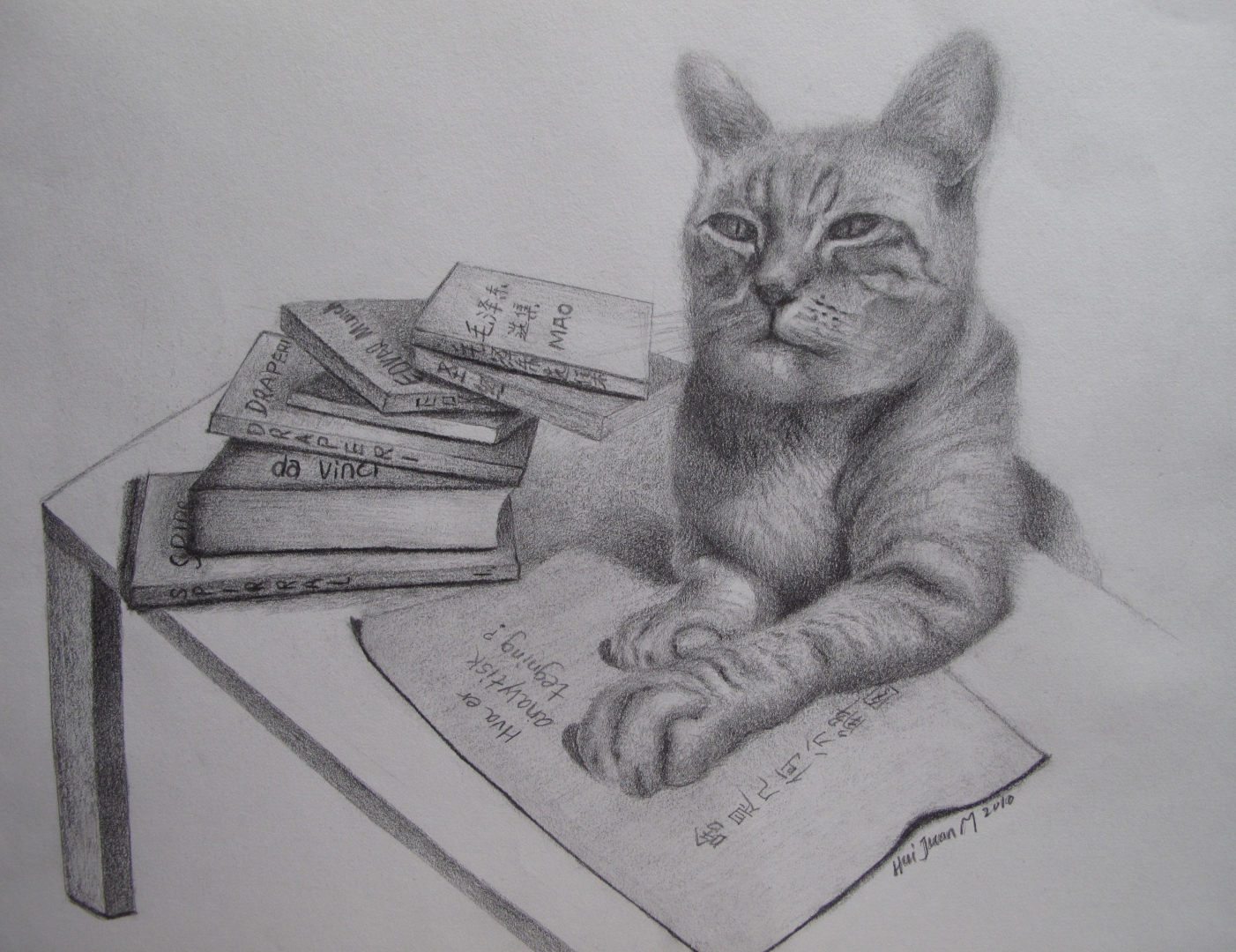 14,Wise Cat 28x34 Pencil Drawing 2010